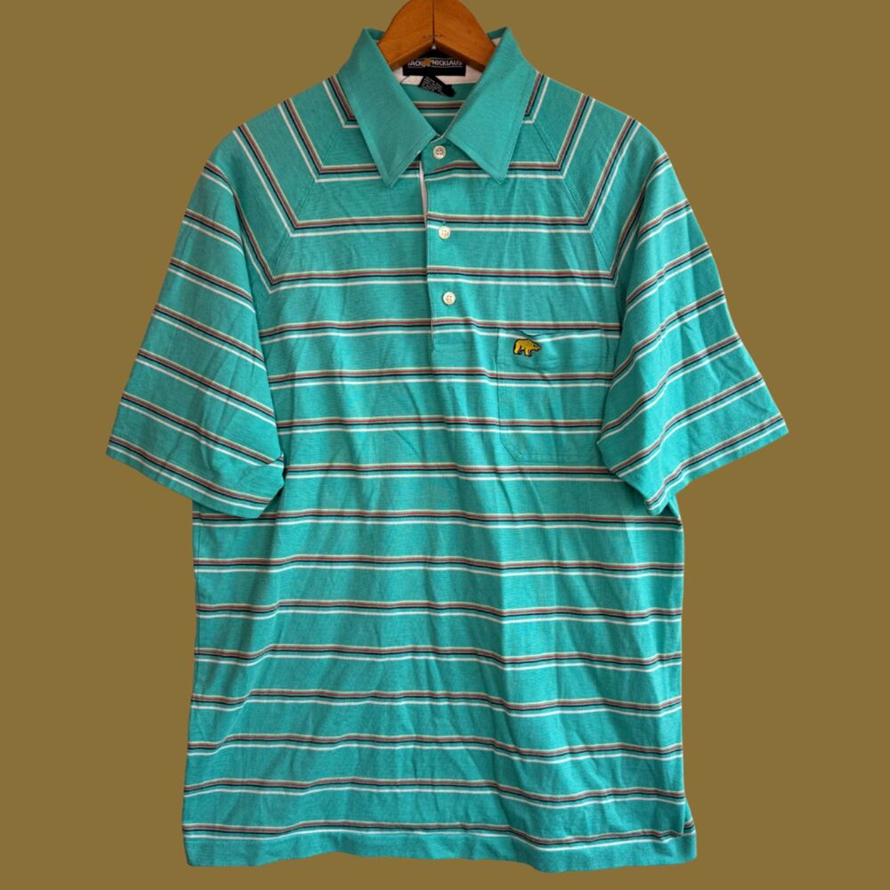 Vintage Jack Nicklaus Striped Golden Bear Golf Polo
